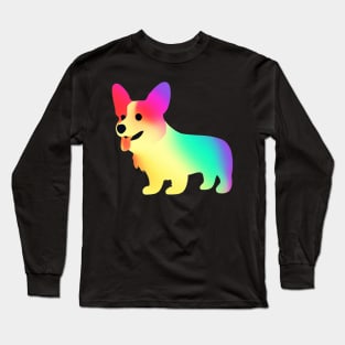 Rainbow Corgi Retro Kawaii Art Colorful Long Sleeve T-Shirt